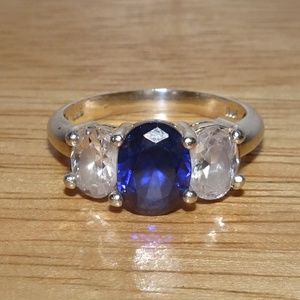 FAS 925 Sterling Blue Clear Stone Ring Size 8